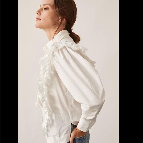 Anthropologie Magali Pascal Eyelet Ruffled Button Down Blouse NWT - Picture 8 of 9